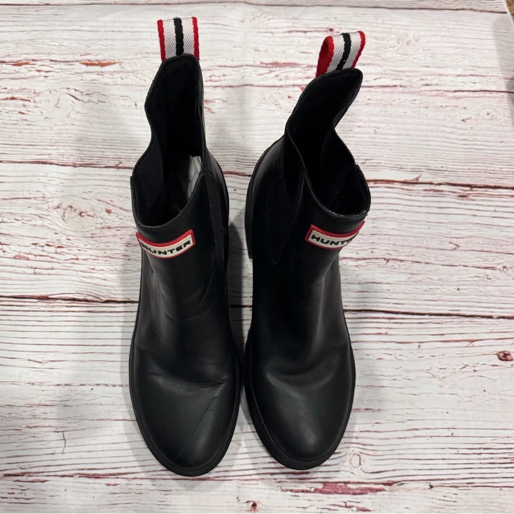 Hunter Miana Waterproof Chelsea Heeled Boots in Black Sz 11